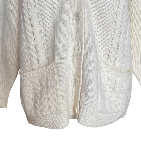 Vintage JH Collectibles Lambswool Angora Cable Knit Cardigan Sz M Ivory - Picture 5 of 9